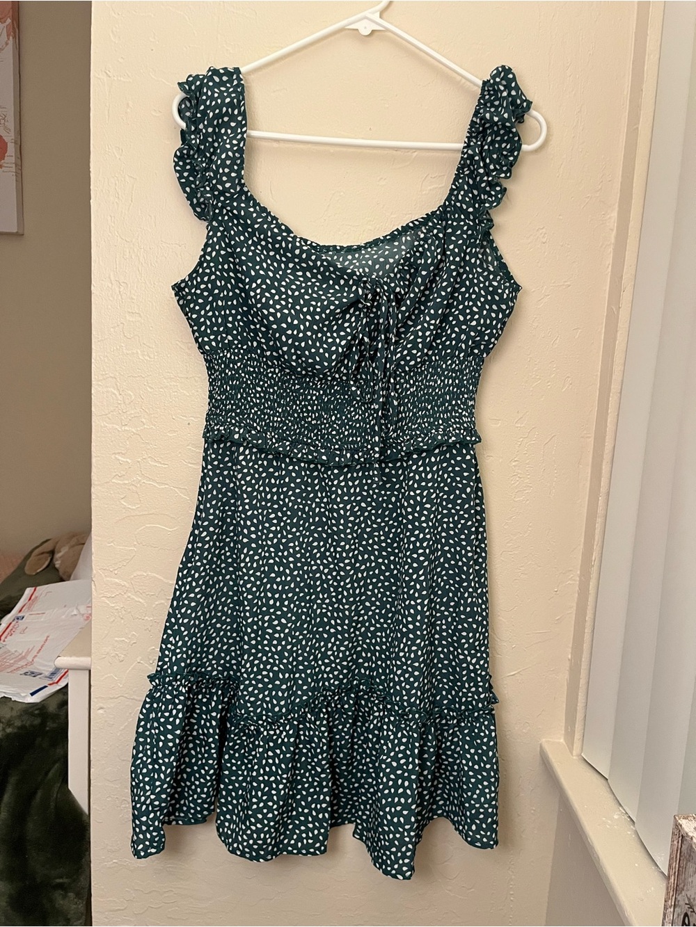 SHEIN Dark Green Printed Ruffle Strap Mini Dress